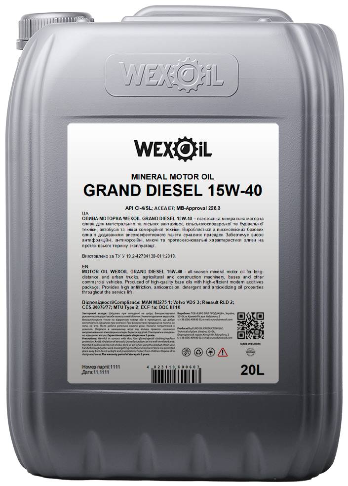 Олива моторна WEXOIL GRAND DIESEL 15W-40 20L